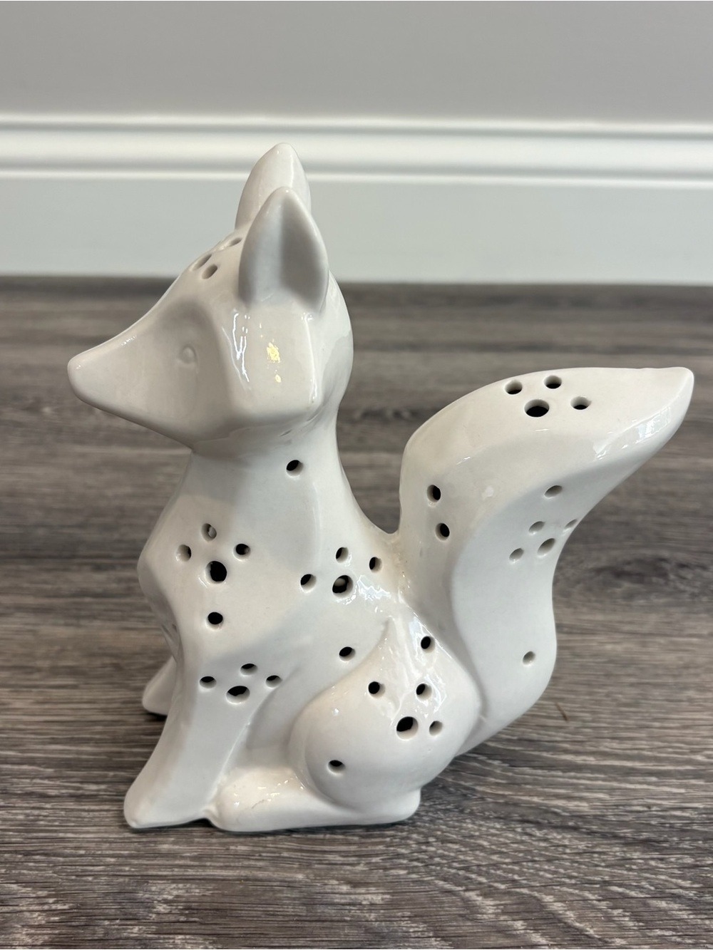 White Ceramic Fox Luminary Sculpture - Decorative Home Art